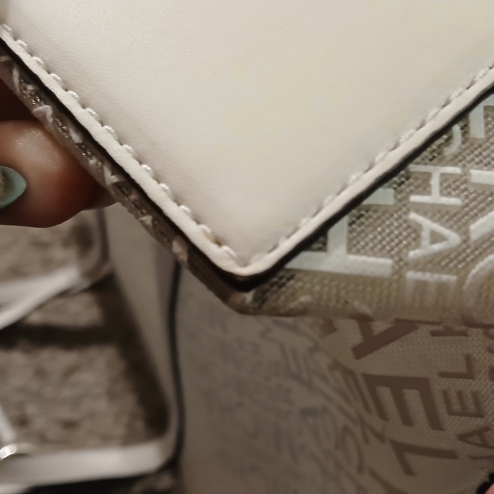 Michael Kors Logo Tote Beige Cream Semi-Translucent MK Signature Large Shoulder - Picture 8 of 13